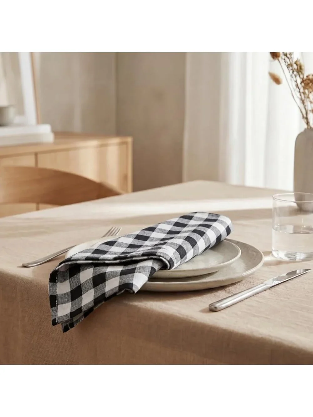 Stylish Cotton Cloth Napkins 20x20 (Set of 12) - Black Checkered Design